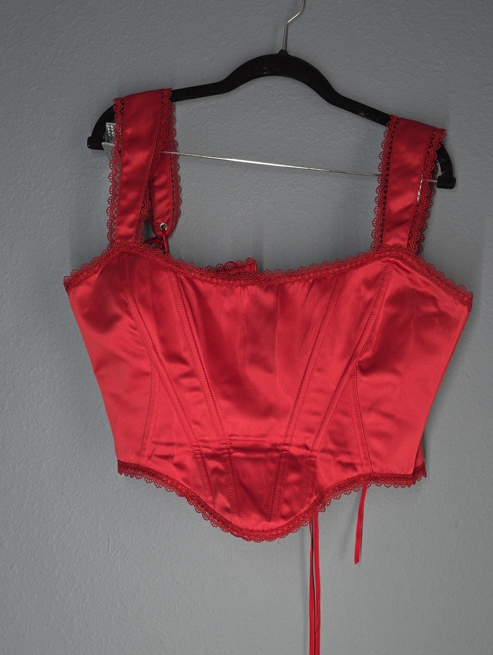 Red Satin Lace-Trim Bustier Top - Women Intimates #C13